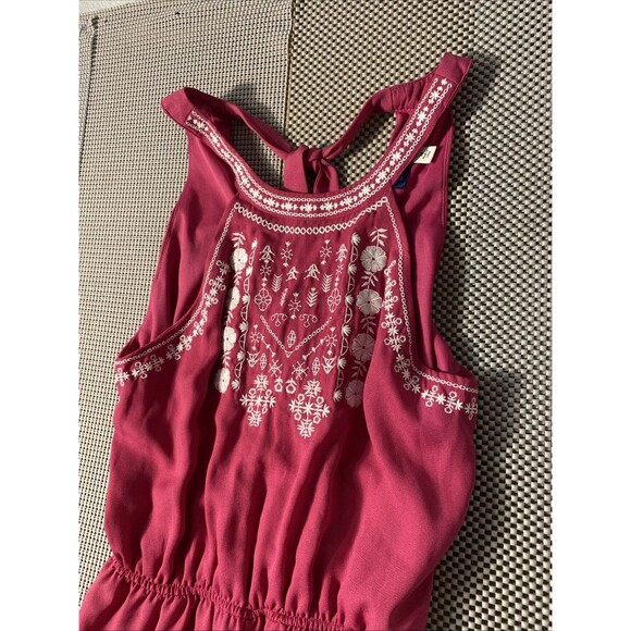 Blue Rain ROMPER Medium PINK Sleeveless EMBROIDERED Halter Tie Elastic Waist - Picture 2 of 5
